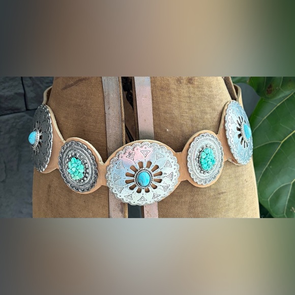 Leatherock Accessories - Leatherock Turquoise and Silver Concho Belt